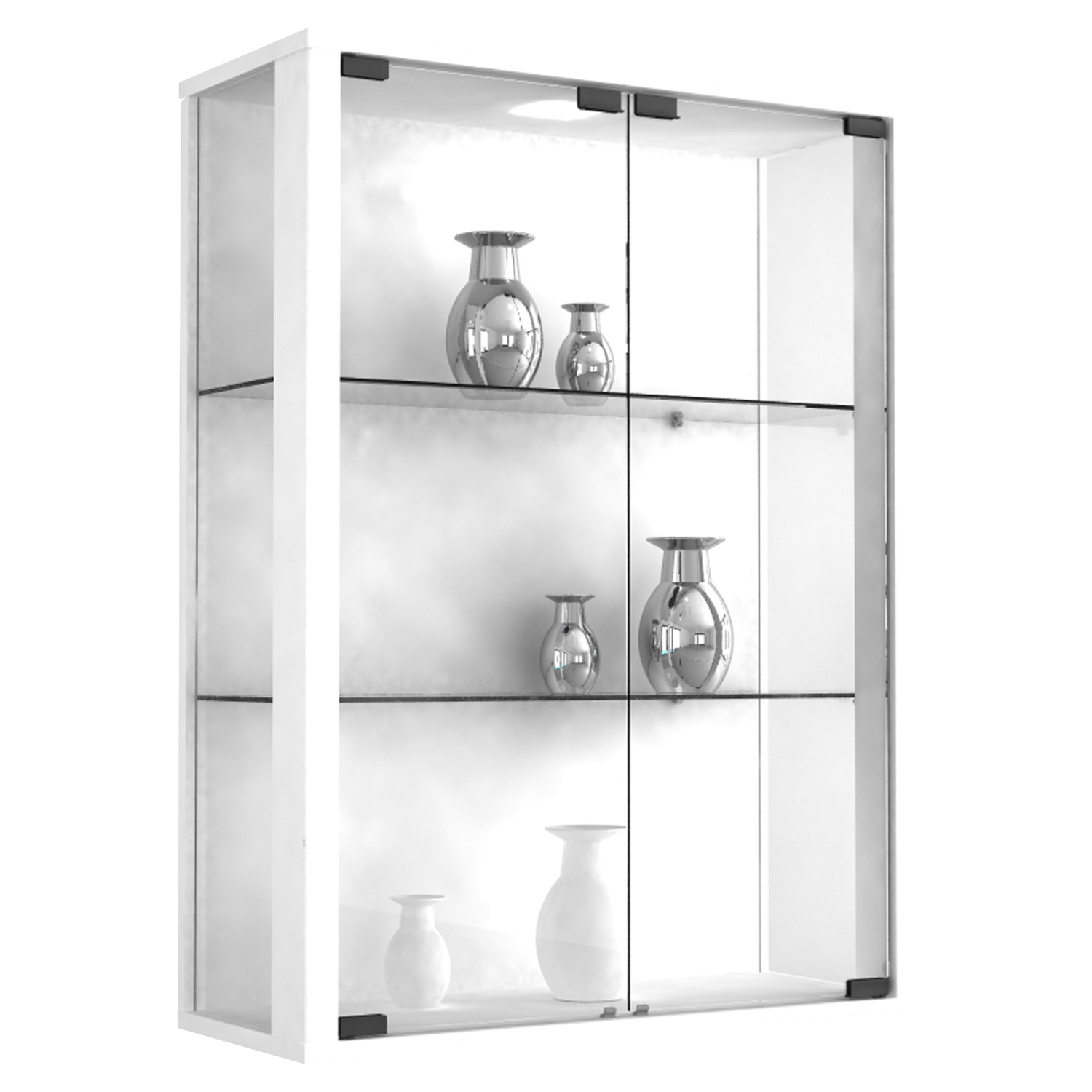 Vægvitrineskab Vægmontre Glasmontre 80 60 25 Cm Hvid