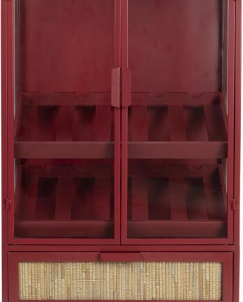 Vinskab Dutchbone Cabinet Vinrød   Cyprestræ   Jern H103   B35   L605 Cm Med Glasdøre   Rattan Skuffe