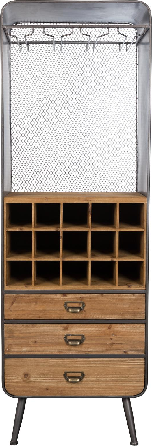 Vinskab Dutchbone Vino Brungrå Lakeret Grantræ Med Jernunderdel 170x56x38 Cm