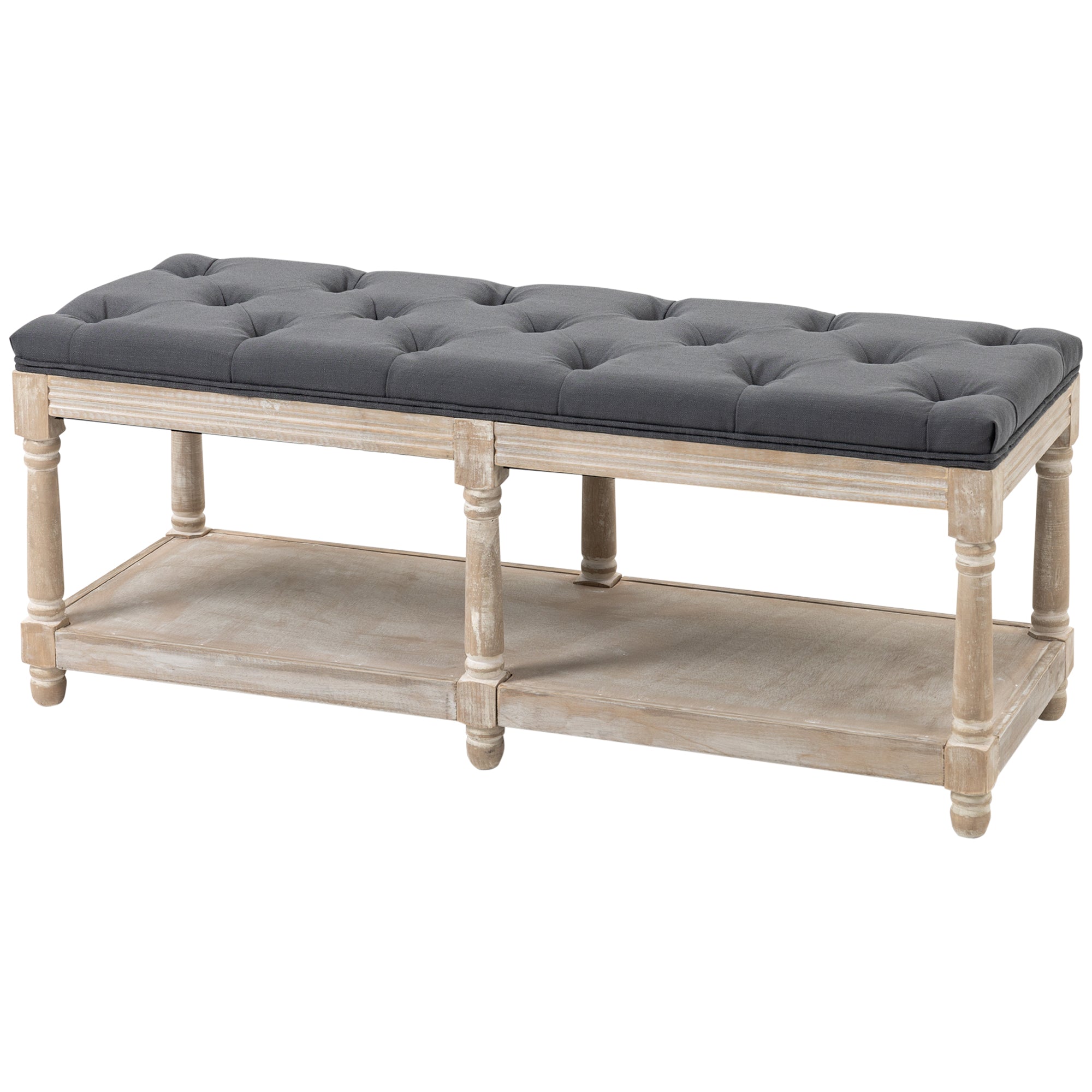 Vintage Design Opbevaringsbænk Med Knapper Gummitræ 115x40x48cm Grå
