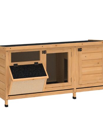 Vintersikkert Kaninbur   Træ  112x50x54 Cm  Med Bitumentag    Døre  Metalnet  Egnet Til Kaniner Og Marsvin  Udendørs Brug  Natur Sort
