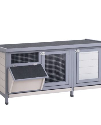 Vintersikkert Kaninbur   Træ  112x50x54 Cm  Med Bitumentag    Døre  Metalnet  Egnet Til Kaniner Og Marsvin  Udendørs  Grå Og Sort
