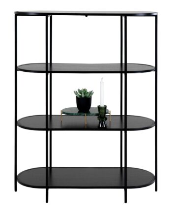 Vita Reol Oval Reol Med   Hylder  Sort Med Sorte Ben  85x36x111 Cm