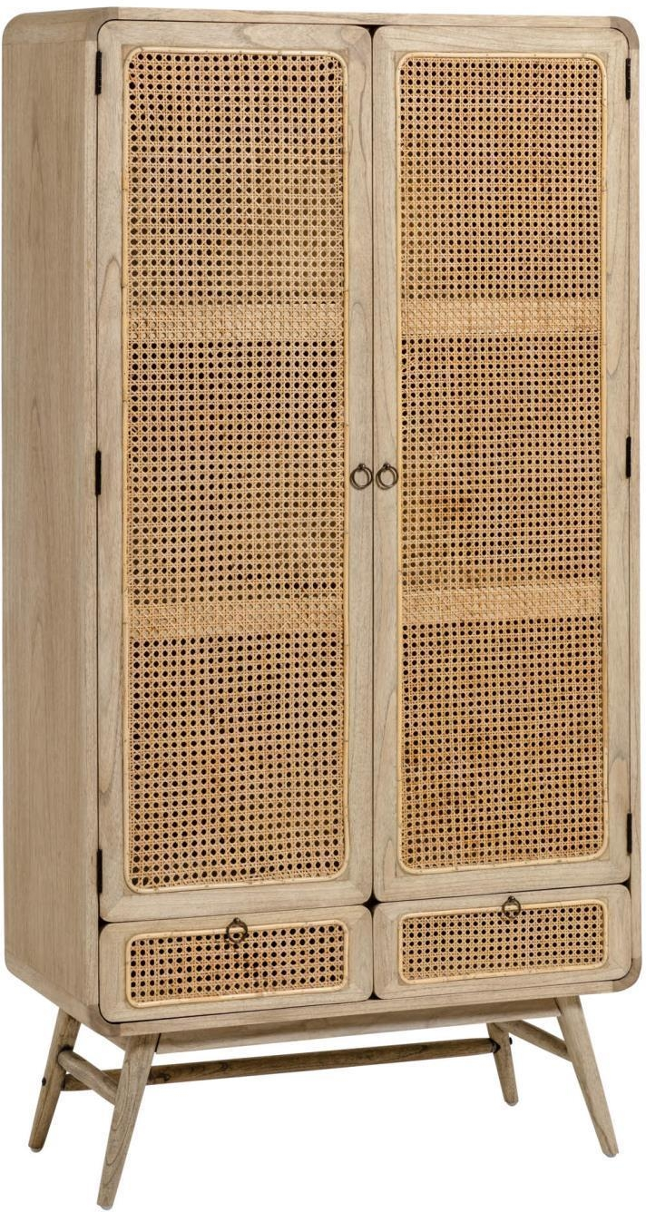 Vitrineskab Kave Home Nalu Natur Massiv Minditræ Håndflettet Rattan H175xb40xl90 Cm