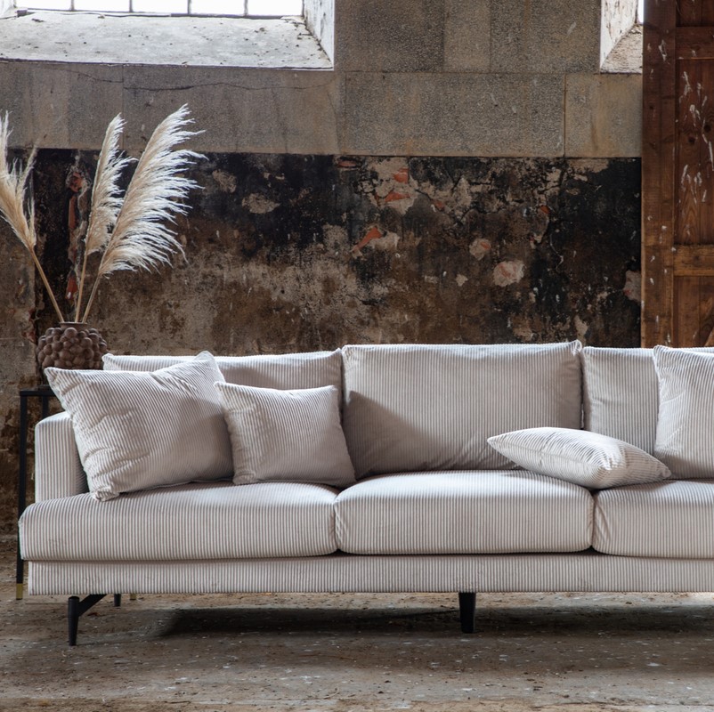 Warden Sofa  -personers   Beige Polyester Fløjl