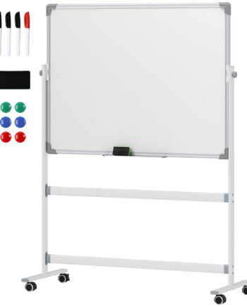 Whiteboardtavle  120   90 Cm  Magnetisk  Roterbar  Mobil  Inkl  Tusch Og Svamp  Metalramme  Hvid