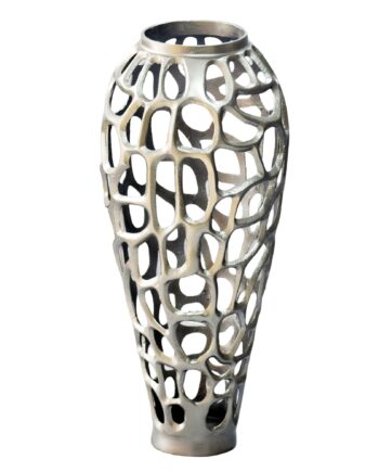 Gulvvase 85 Cm   Sølv Aluminium   Stor Moderne Metalvase Til Tørrede Blomster