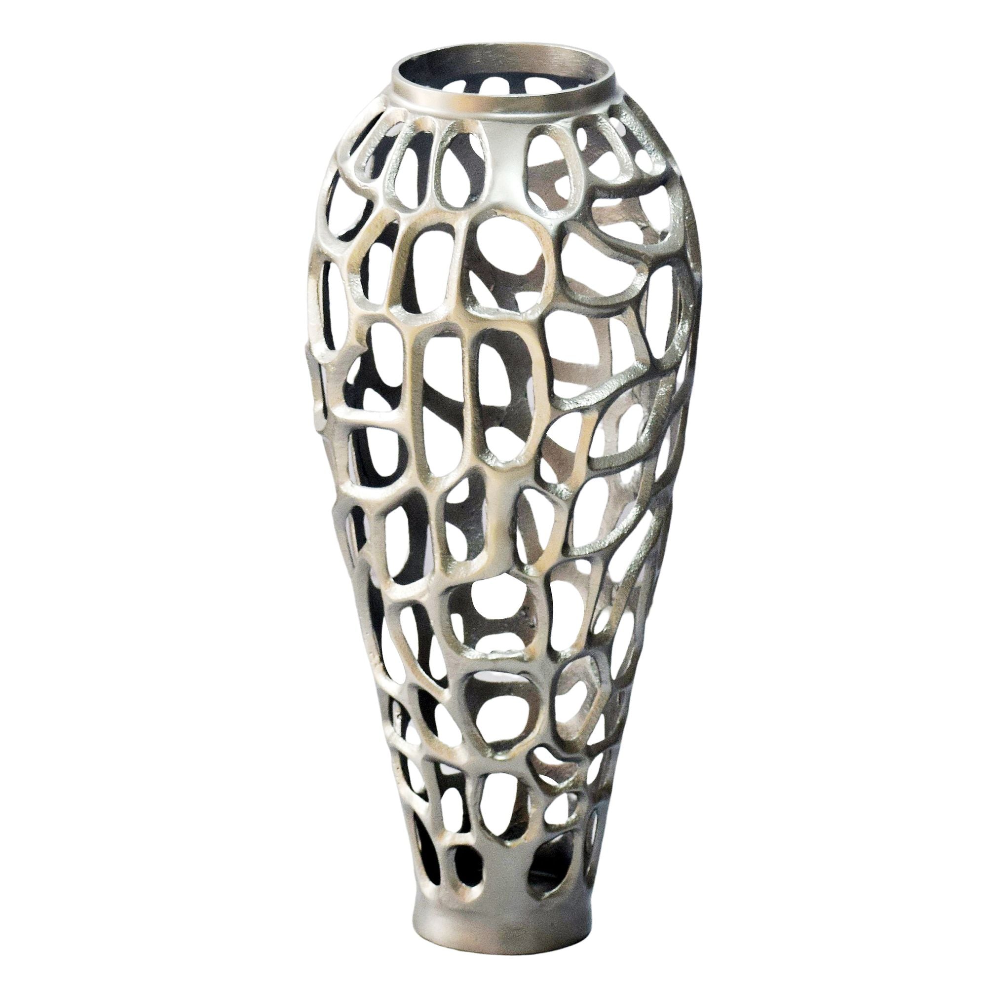Gulvvase 85 Cm Sølv Aluminium Stor Moderne Metalvase Til Tørrede Blomster