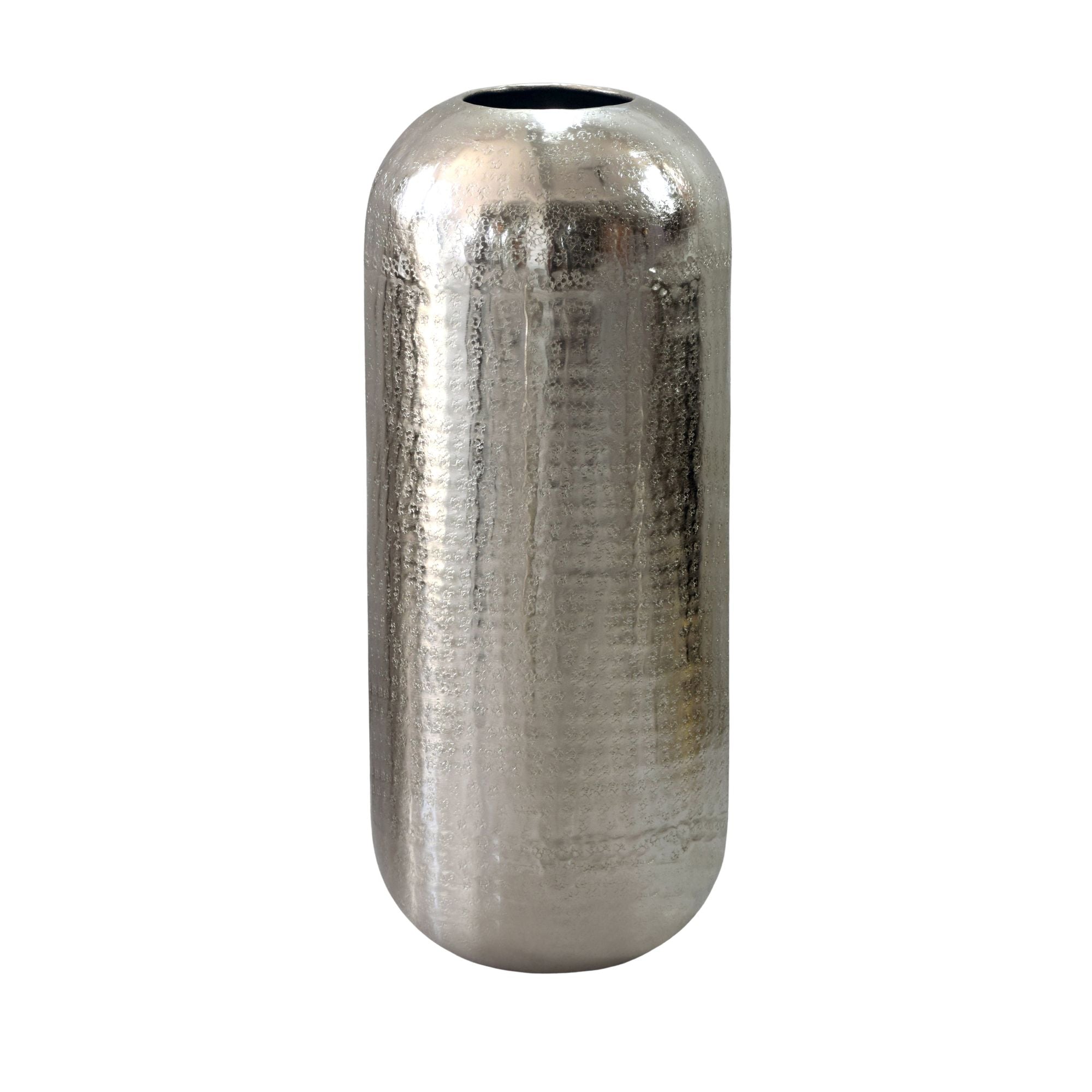 Gulvvase 75 Cm Sølv Aluminium Stor Rund Metalvase Til Boligindretning