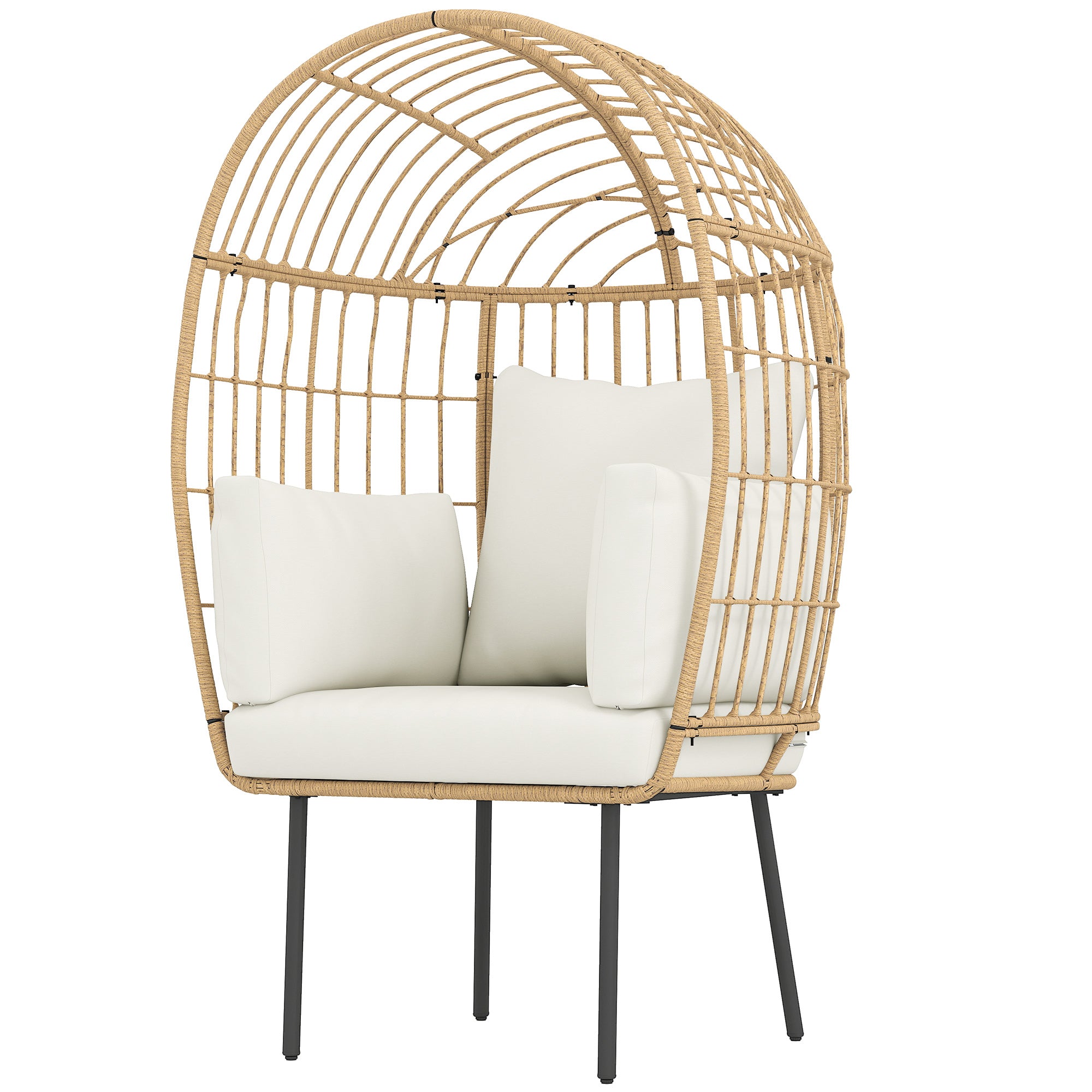 ægformet Rattanstol Med Aftagelig Hynde Polstret Udendørsstol Lavet Af Rattan 95 80 155 Cm Beige