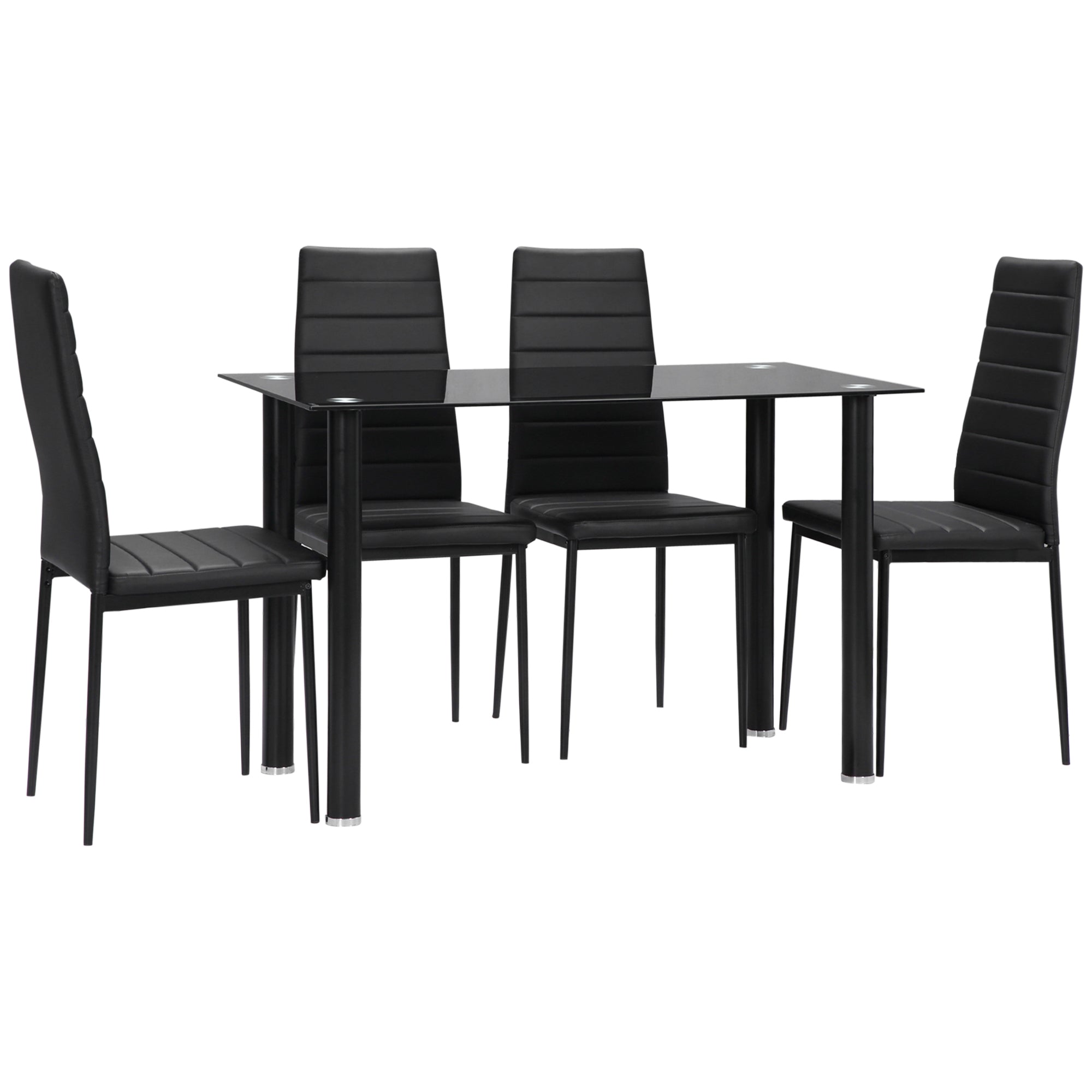 -delt Spisebordssæt Med Stole Moderne Design Glasbord Sort