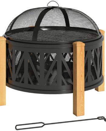 - -  Bålfad ø75   58 Cm Bålsted Med Gnistnet  Poker  Grillrist  Sort