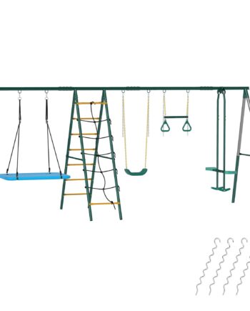 - -  Gyngesæt Med Justerbar Redegynge  Gymnastikringe  Dobbeltsæde Klatrestativ Til  -  år  440x175x203 Cm