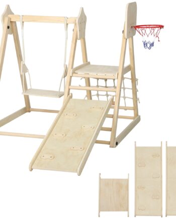 - -  Indendørs Klatrestativ Med Rutsjebane  Gynge  Klatrenet  Basketballkurv  Foldbar   -  år  Naturtræ