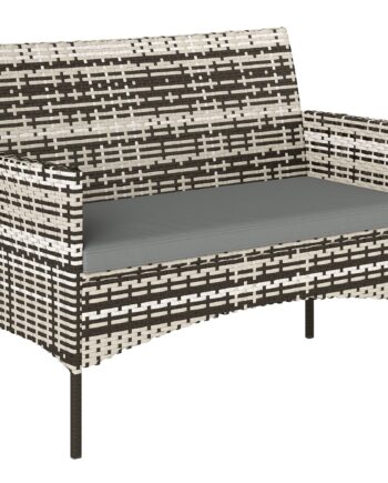 -personers Havesofa   Rattan  Pe-rattan Havesofa Med Hynder  Skridsikre Måtter  Stålstel  Lysegrå