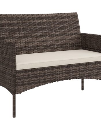 -personers Havesofa   Rattan  Pe-rattan Udendørs Terrassesofa Med Hynder  Skridsikre Måtter  Stålstel  Khaki