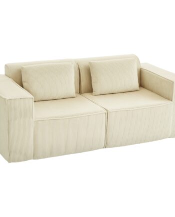-personers Sofa  Blød Skumstruktur  Brede Armlæn    Hynder  Betræk   Fløjlsfløjl  Beige
