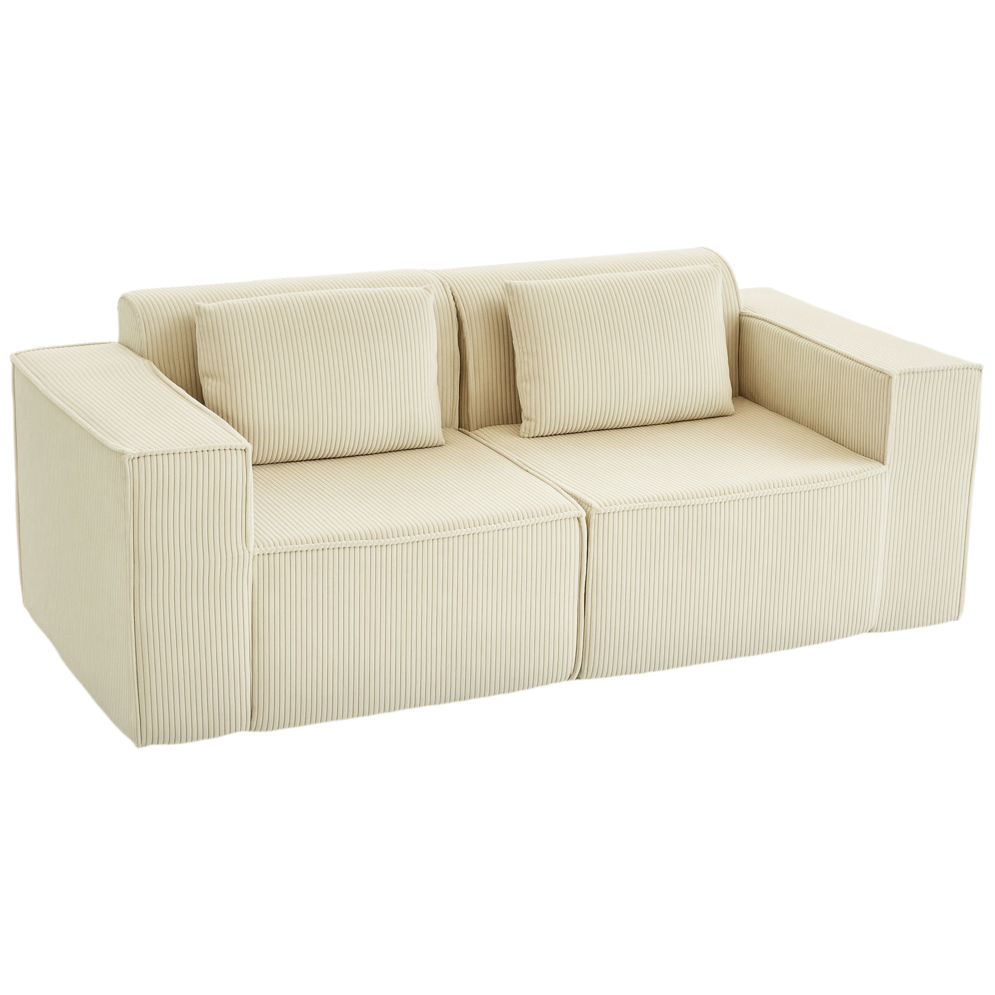 -personers Sofa Blød Skumstruktur Brede Armlæn Hynder Betræk Fløjlsfløjl Beige