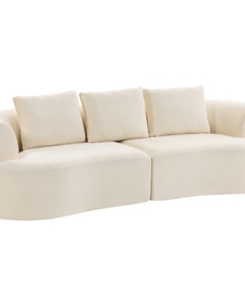 -personers Sofa  260 Cm Chenillesofa Med Bredt Sæde  Polstring Med Fjederkerne  Højdensitetsskum    Cremefarvede Hynder
