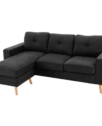 -personers Sofa  Hjørnesofa  Med Chaiselong  Knapsyninger  193   136   85 Cm  Sort