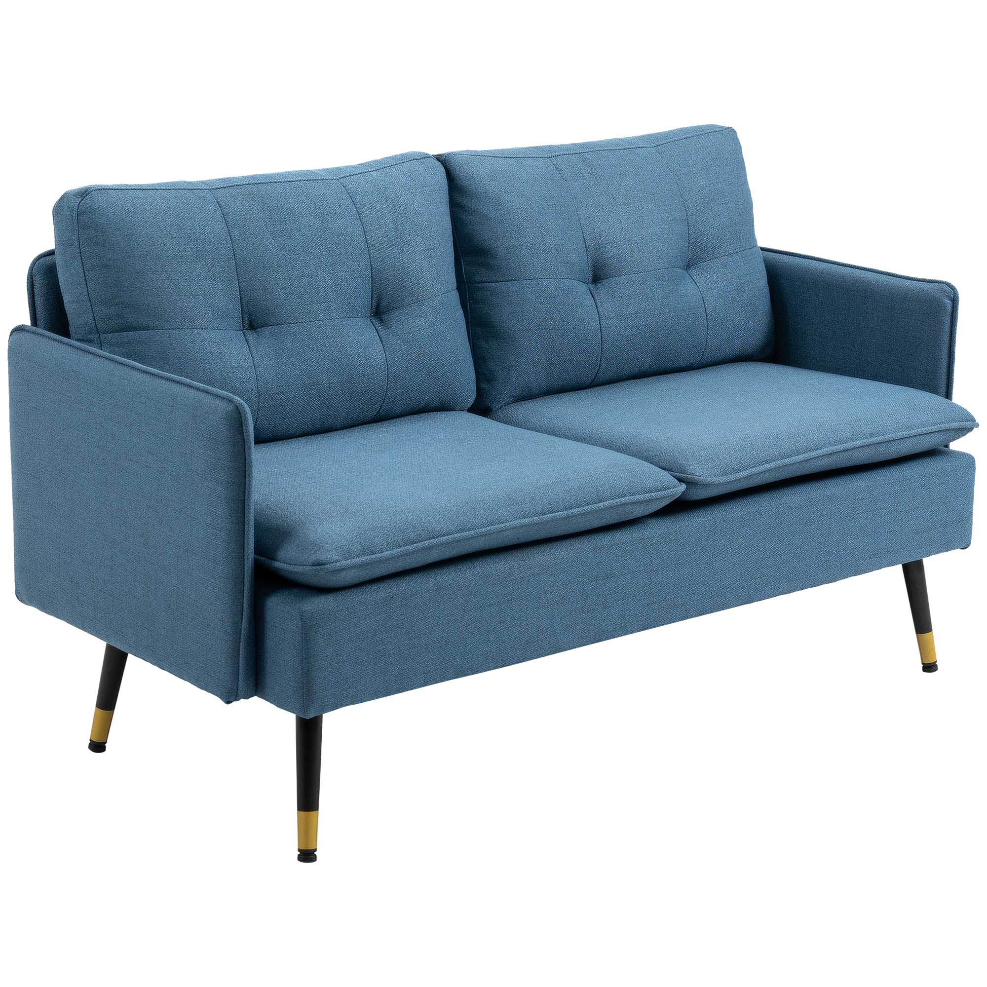 -personers Sofa Retrodesign Med Knapsyninger Sofa Linnedlook Mørkeblå