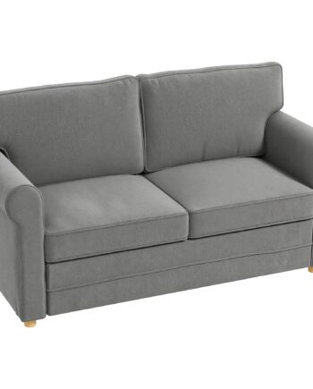 -personers Sofa  Kompakt Stuesofa  Stof Med Hørlook  Bløde Sædehynder  Stålstel  Mørkegrå