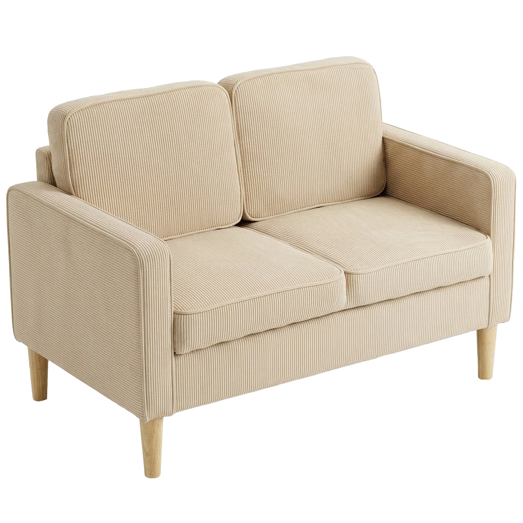 -personers Sofa Med Puder Opbevaringsplads Ben Massivt Træ Lille Moderne Loveseat Fløjlsbøjle 117 63 79 Cm Beige