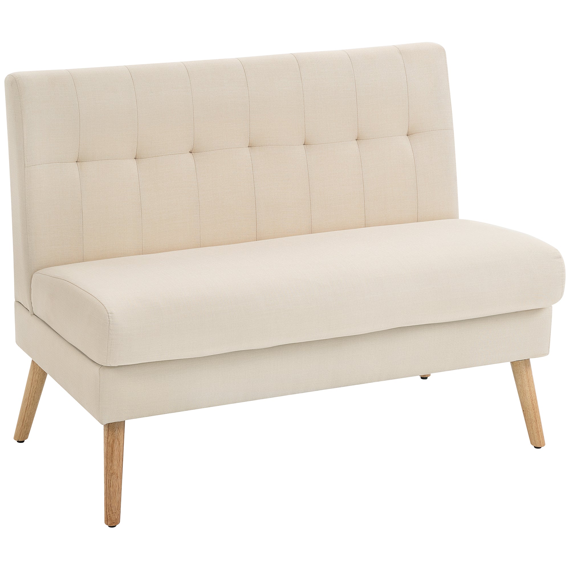-personers Sofa Tykpolstret Ryglæn Træben Tyk Polstring Linnedlook Til Små Rum Beige