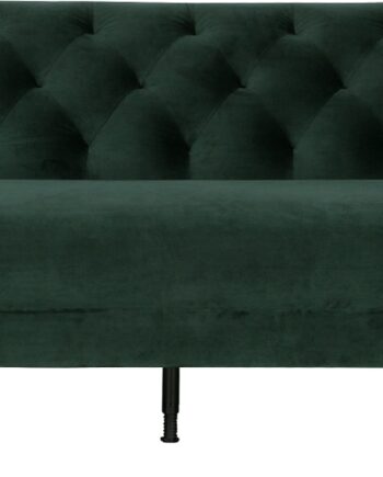 -personers Sofa Woood Nisa Mørkegrøn Fløjlstof   Elegant Kapitonering  Sorte Metalben