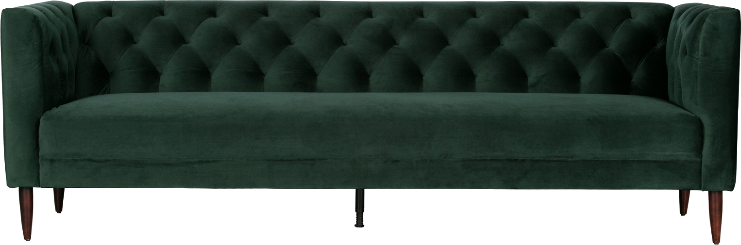 -personers Sofa Woood Nisa Mørkegrøn Fløjlstof Elegant Kapitonering Sorte Metalben