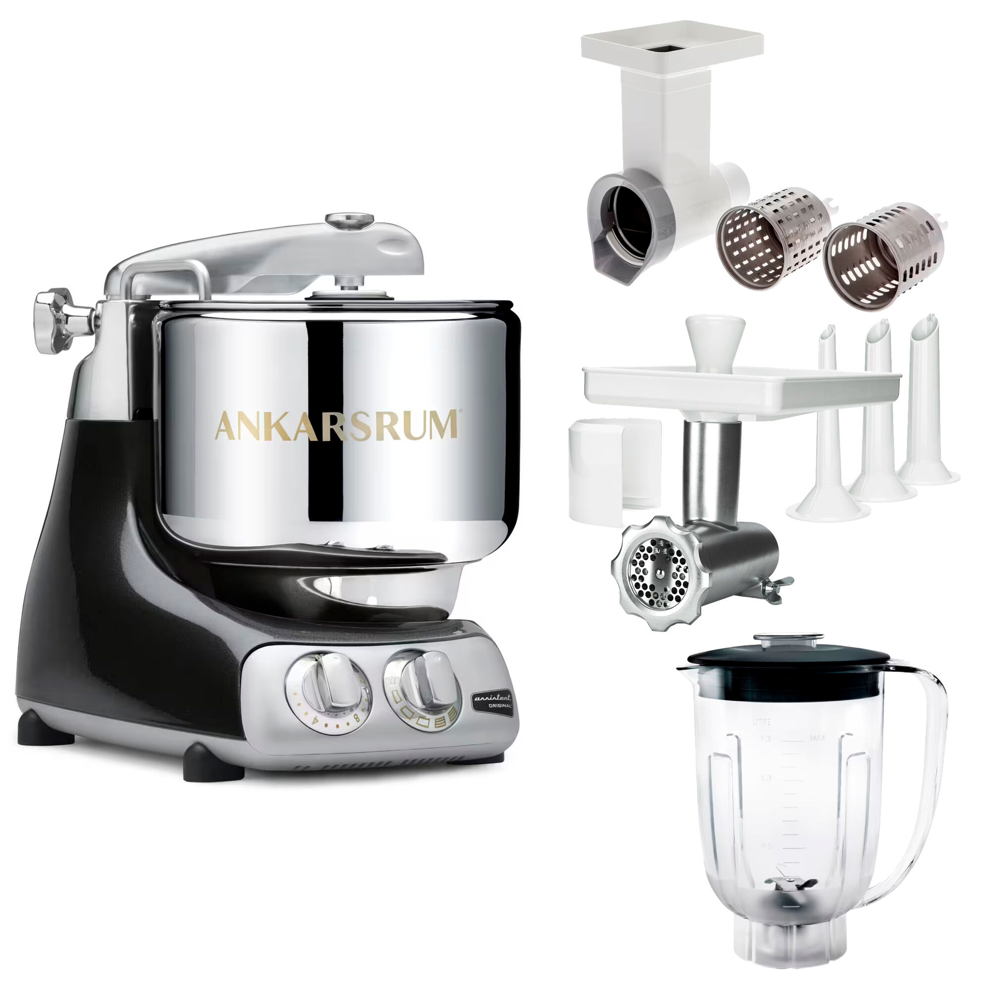Ankarsrum Assistent Original Akm 6230 Køkkenassistent Med Kødkværn Rive Skæretilbehør Og Blenderkande Black Diamond