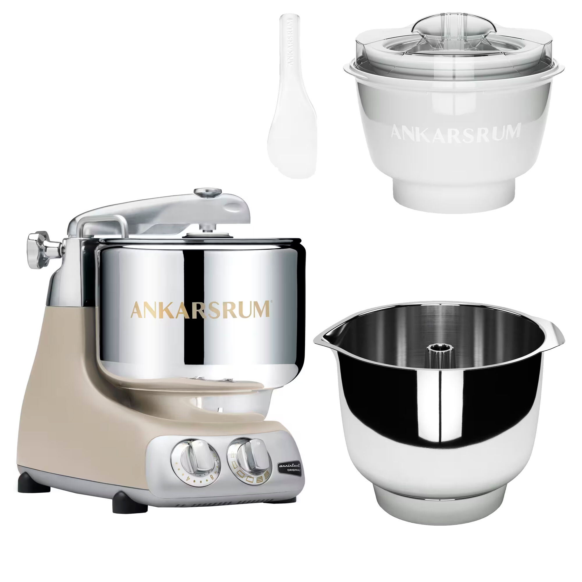 Ankarsrum Assistent Original Akm 6230 Køkkenmaskine Med Istilbehør Og Ekstra Piskebolle Harmony Beige