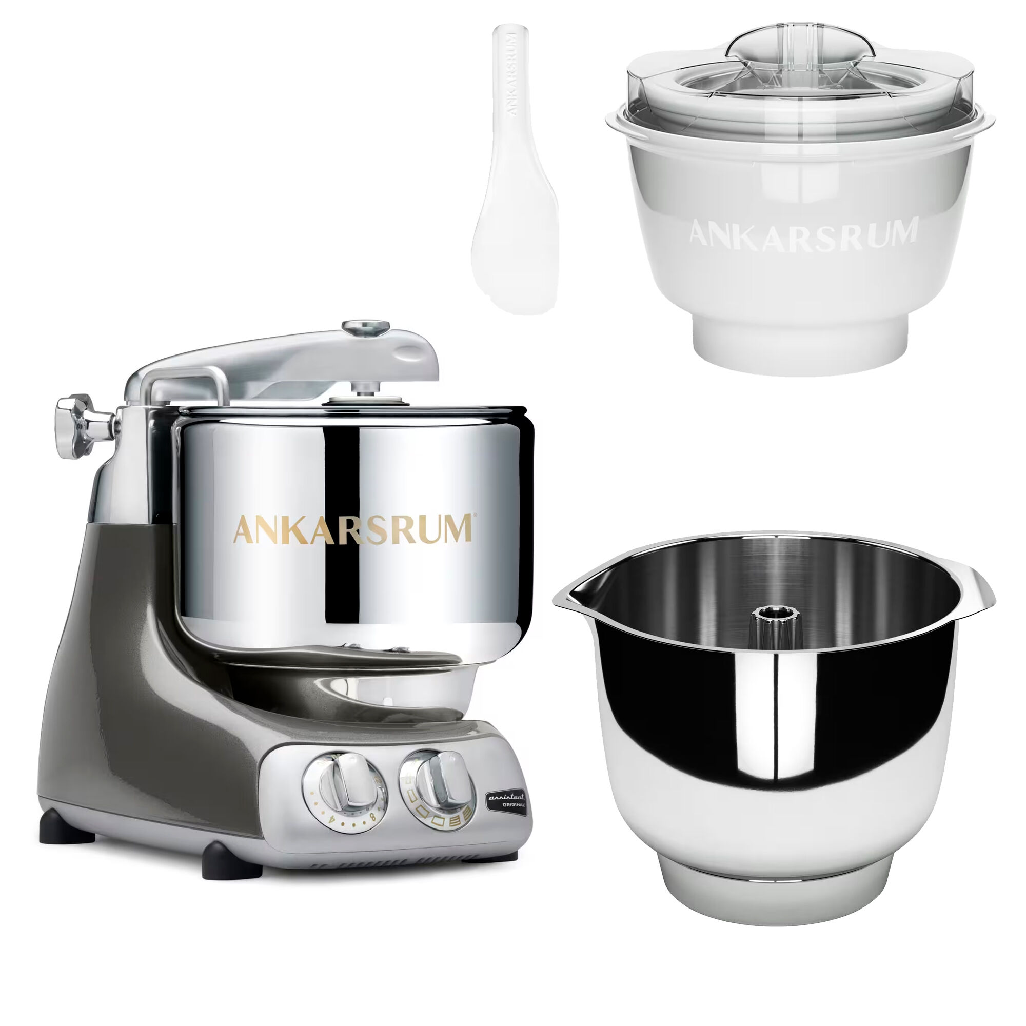Ankarsrum Assistent Original Akm 6230 Køkkenmaskine Med Istilbehør Og Ekstra Piskeskål Black Chrome