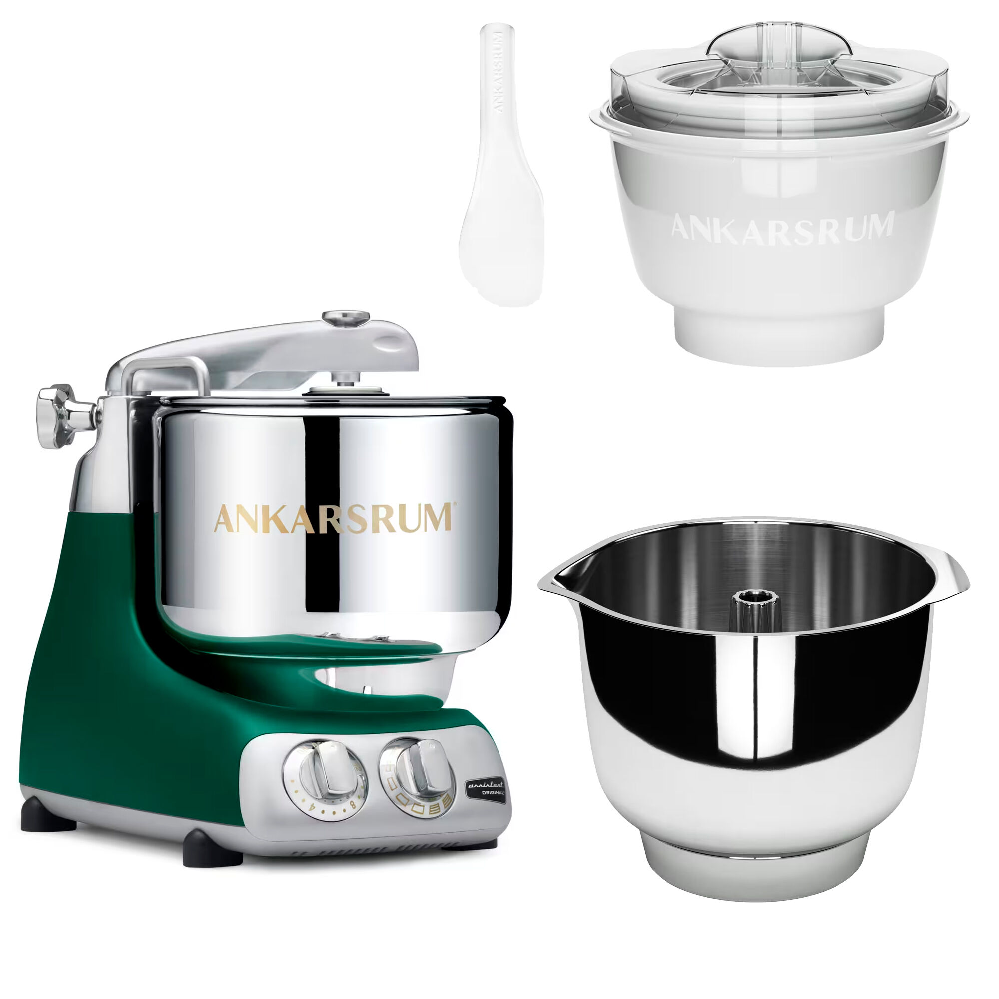 Ankarsrum Assistent Original Akm 6230 Køkkenmaskine Med Istilbehør Og Ekstra Piskeskål Forest Green