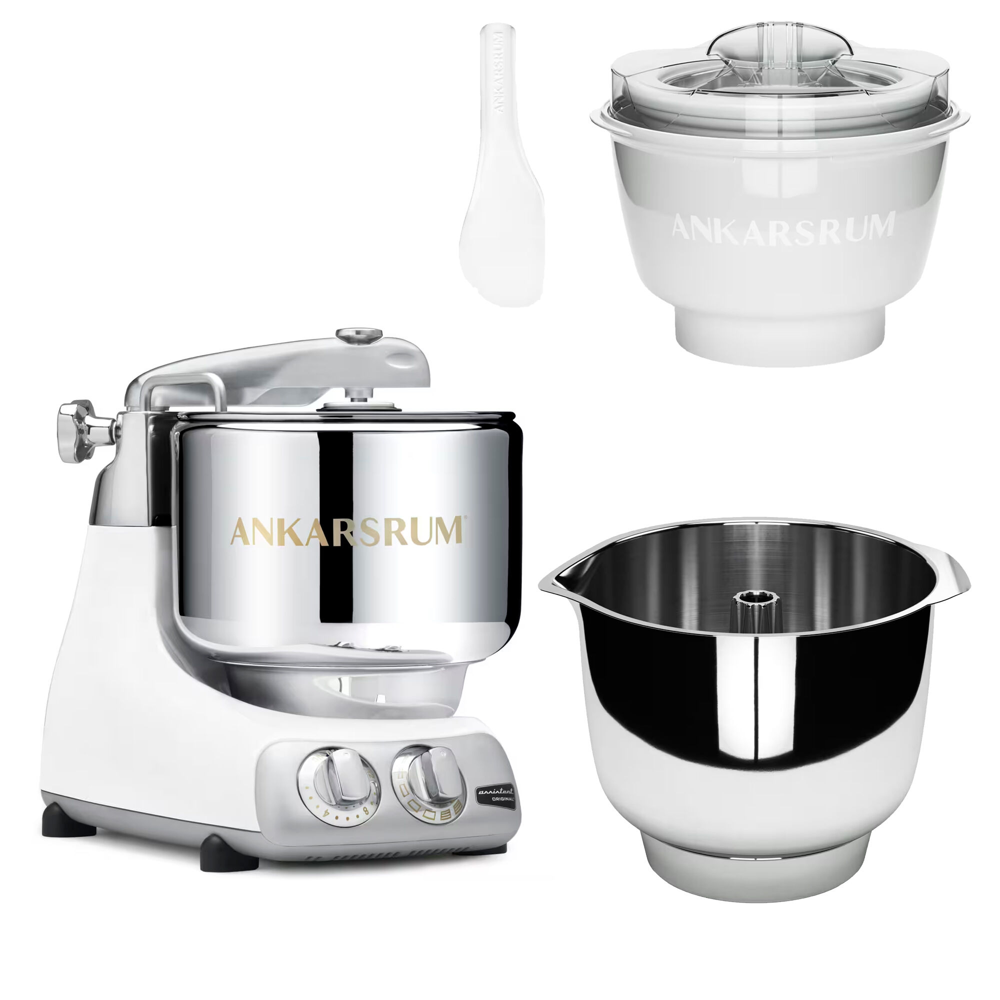 Ankarsrum Assistent Original Akm 6230 Køkkenmaskine Med Istilbehør Og Ekstra Piskeskål Glossy White