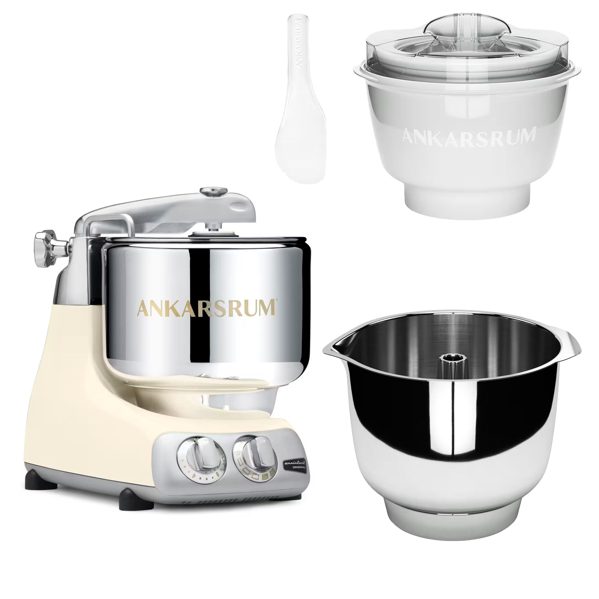 Ankarsrum Assistent Original Akm 6230 Køkkenmaskine Med Istilbehør Og Ekstra Piskeskål Light Creme