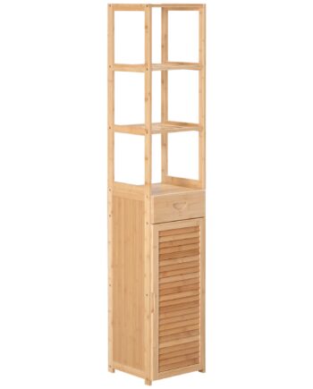 Badeværelseshylde    åbne Rum  Skuffe  Lameldør  Bambus  32   30   163 Cm