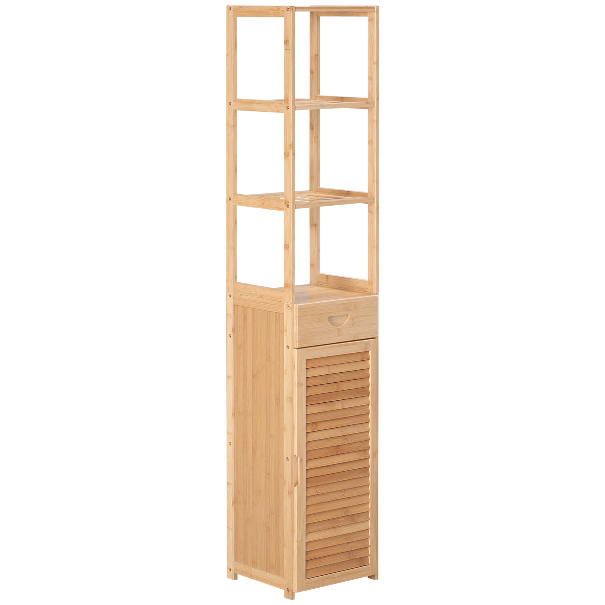 Badeværelseshylde    åbne Rum  Skuffe  Lameldør  Bambus  32   30   163 Cm