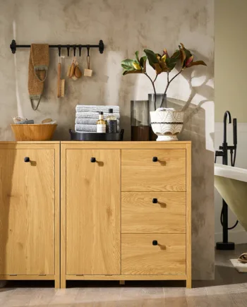 Badeværelsesskab   Kommode   Slidstærkt Mdf  80x35x90 Cm  Naturfarvet