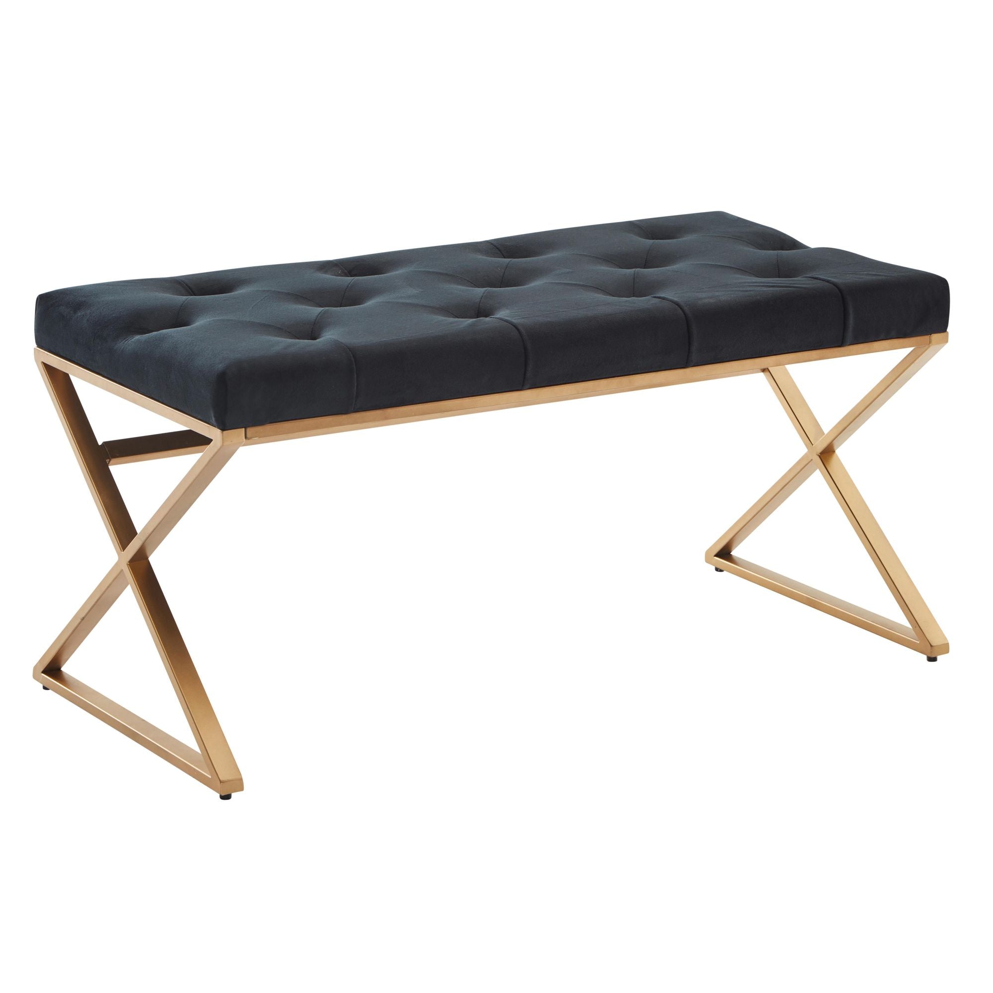 Bænk   Sort Fløjlsstof  90x46x44 Cm  Guldfarvet Metalramme