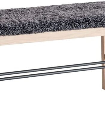 Bænk Oscarssons Möbel Cora   Hvidolieret Eg Med Mørkegråt Fåreskind Og Stålstræbere 90x40 Cm