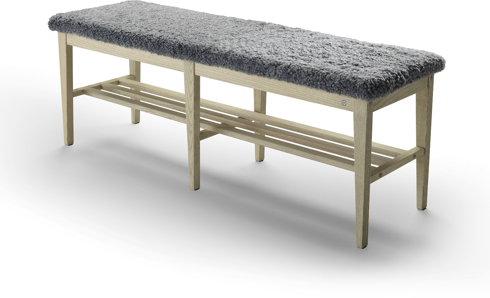 Bænk Oscarssons Möbel Nadja   Gråolieret Ask Med Lysegråt Fåreskind Og Hylde  130x40x46 Cm