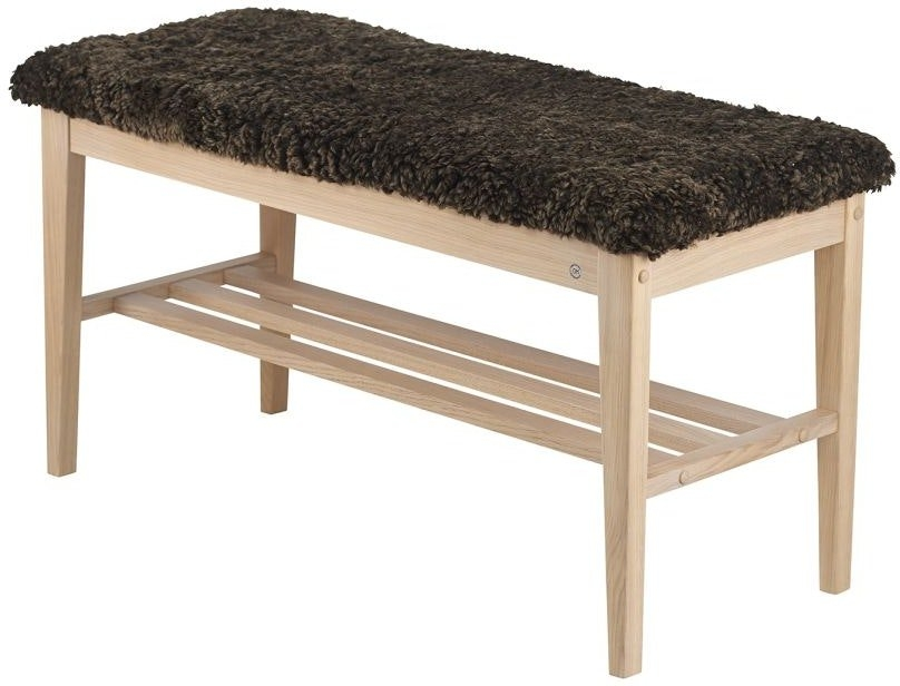 Bænk Oscarssons Möbel Nadja Siddebænk   Hvidolieret Eg Med Brunt Fåreskind  90x40 Cm