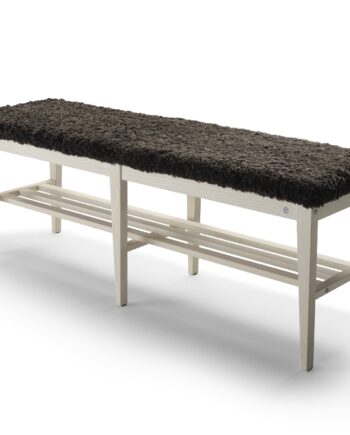 Bænk Til Entré Oscarssons Möbel Nadja   Massiv Hvidolieret Ask Med Brunt Fåreskind 130x40x46 Cm