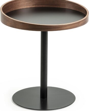 Bakkebord Kave Home Kaori   Moderne Rundt Sidebord   Sortmalet Valnødefiner Og Pulverlakeret Stål H51xø46 Cm
