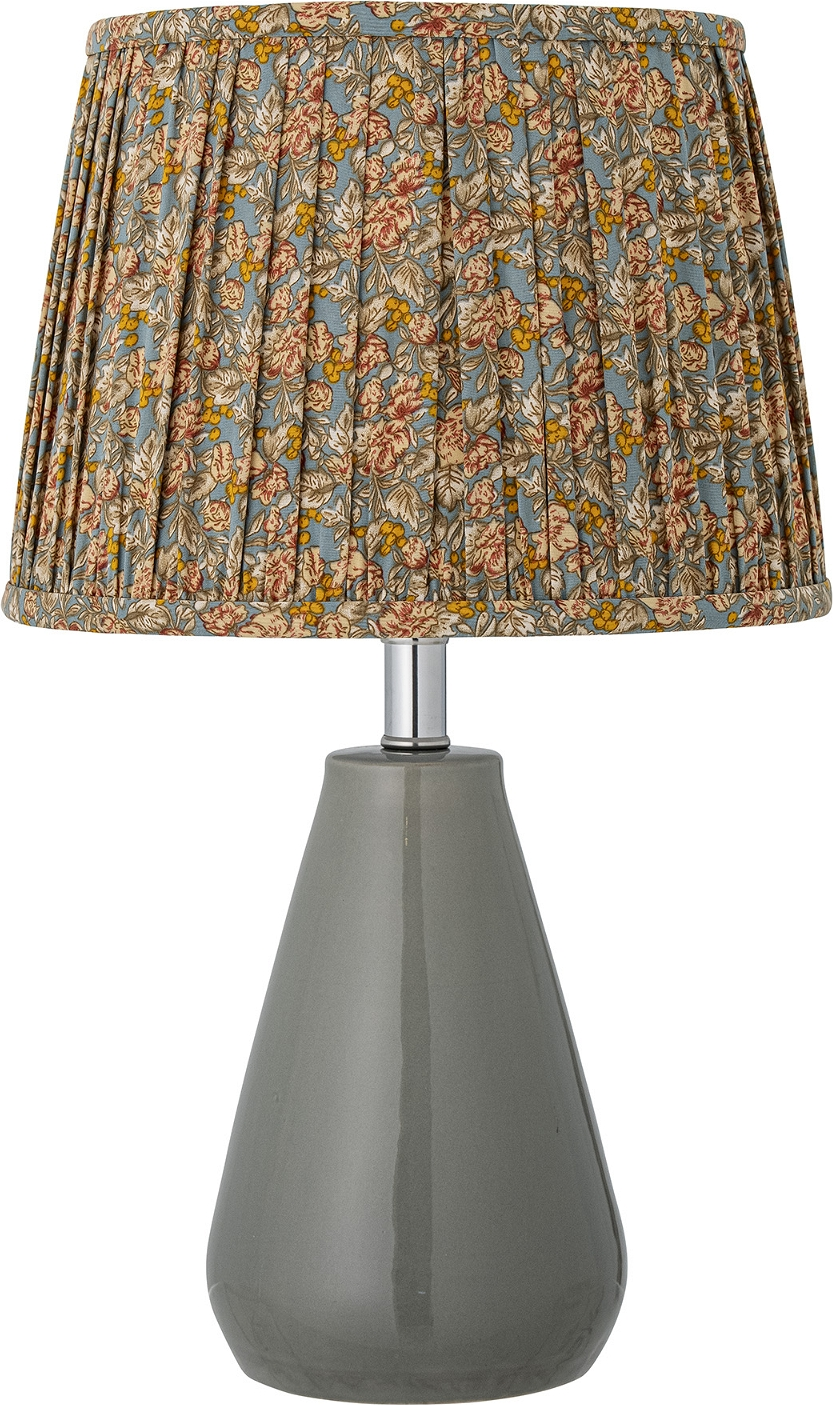 Bordlampe Bloomingville Etty ø32   H52 Cm Grøn Stenfod Med Blomsterillustration