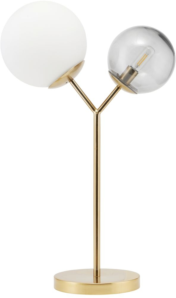 Bordlampe House Doctor Twice   42 Cm Dobbelte Glaskupler Røg Hvid Messingfod