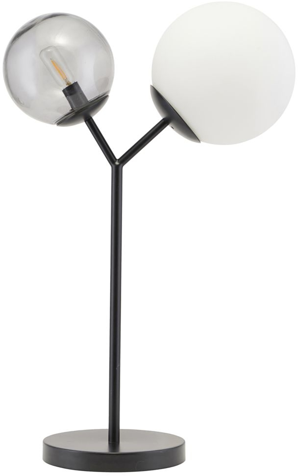 Bordlampe House Doctor Twice Glas- Og Jernlampe H42 Cm Med Røgfarvede Og Hvide Glaskupler