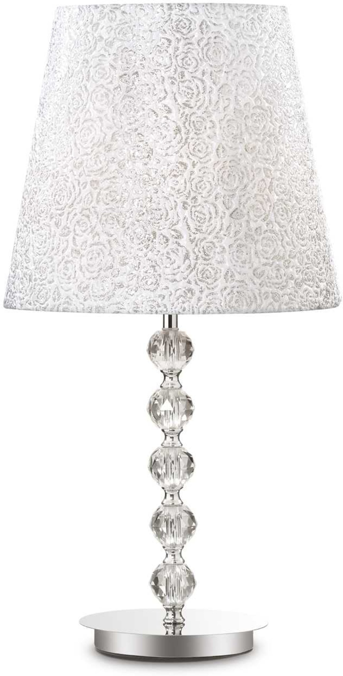 Bordlampe Ideal Lux Le Roy ø35ã H67 Cm Krommetal Med Dekorative Krystaler Og Quiltet Lampeskærm