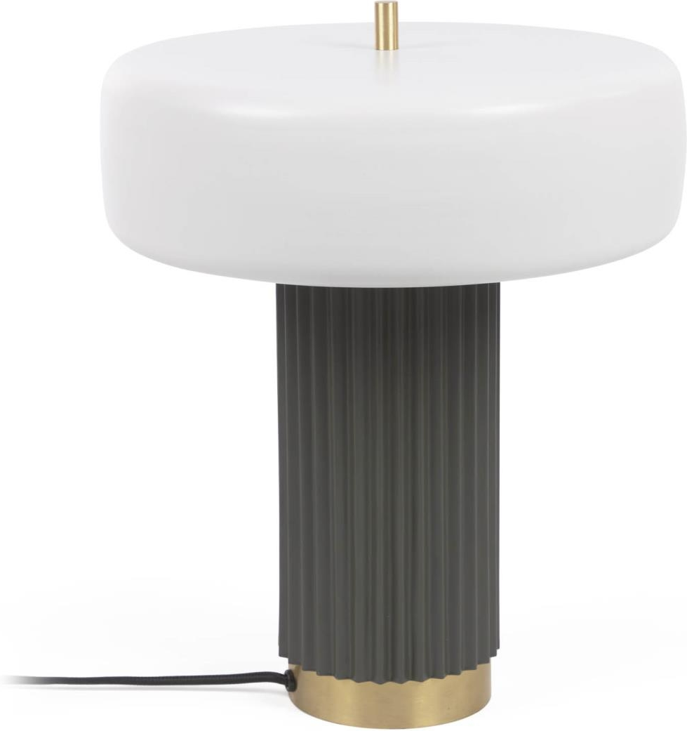 Bordlampe Kave Home Serenella Nordisk Vintage Metallampe Hvid Grøn Med Messingdetaljer E27 Led 40w H37 ø30 Cm